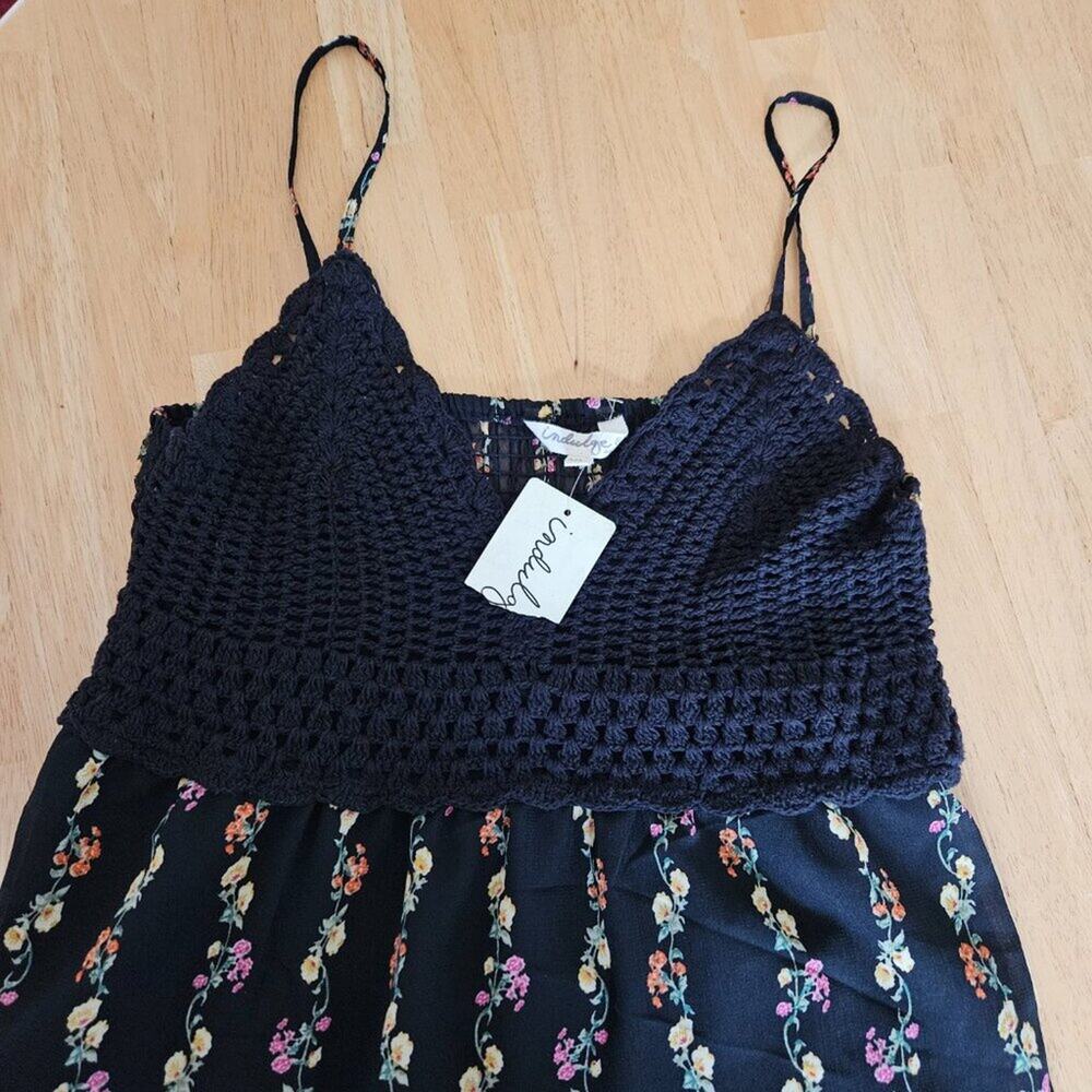 SALE Indulge Crochet Top High Low Dress Spaghetti strap Black Floral SZ XL NWT - Picture 4 of 9